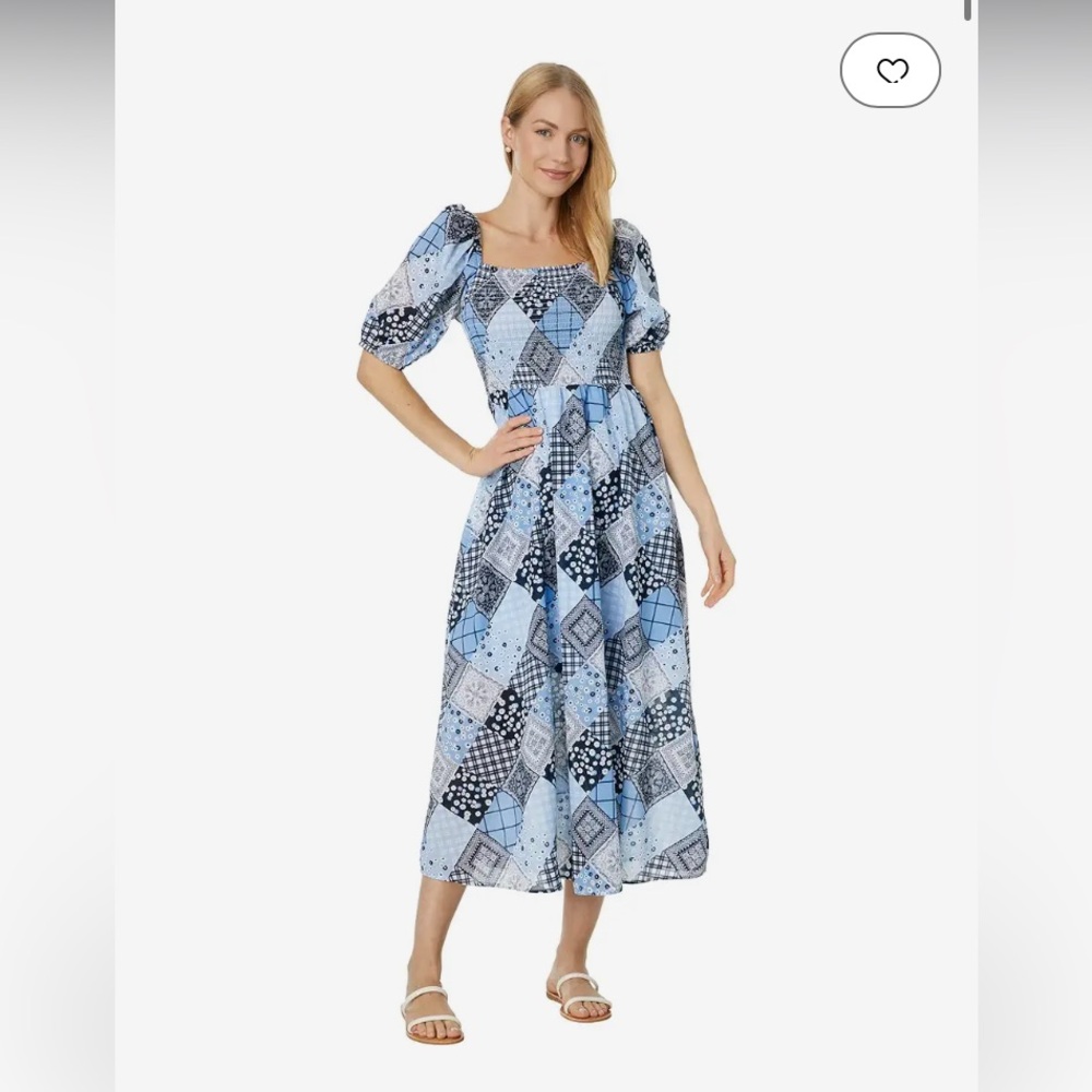 TOMMY HILFIGER Blue patchwork puff sleeve dress